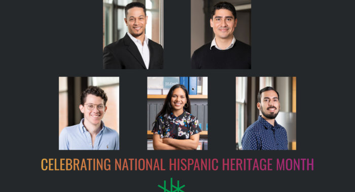 5 headshots of Lawrence Group staff are positioned in a 3x2 grid above text that reads "Celebrating National Hispanic Heritage Month," with the Lawrence Group logo in the bottom of the image